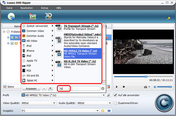 DVD in TS-Datei umwnadeln, VIDEO_TS in TS-Datei umwandeln