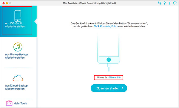 gelöschte oder verlorene iPhone 5S Daten wiederherstellen mac