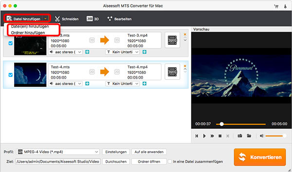 mts umwandeln für mac dateien importieren