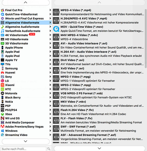 video converter mac ausgabeformat auswählen