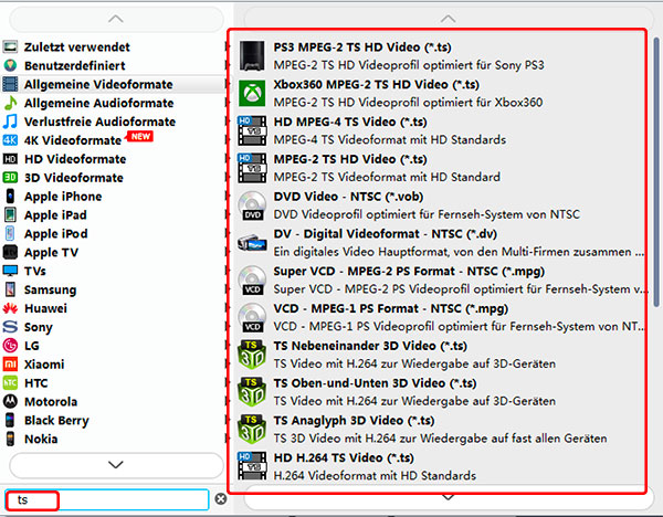 flv ts converter, ts ausgabeformat